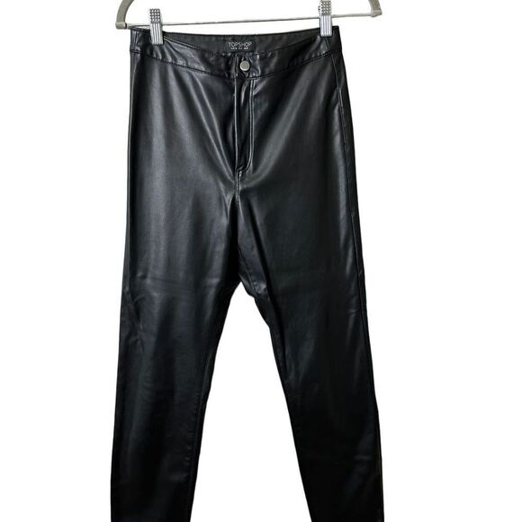 Topshop Women's High Waist Black Leather Pants Size 4 - Picture 1 of 9